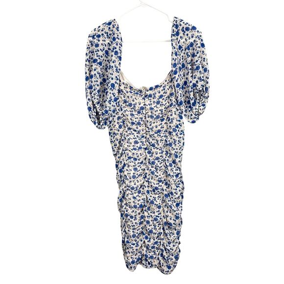 All in Favor Sasha Blue Floral Ruched Mini Dress, Size XL NWOT Cottagecore - Picture 4 of 8